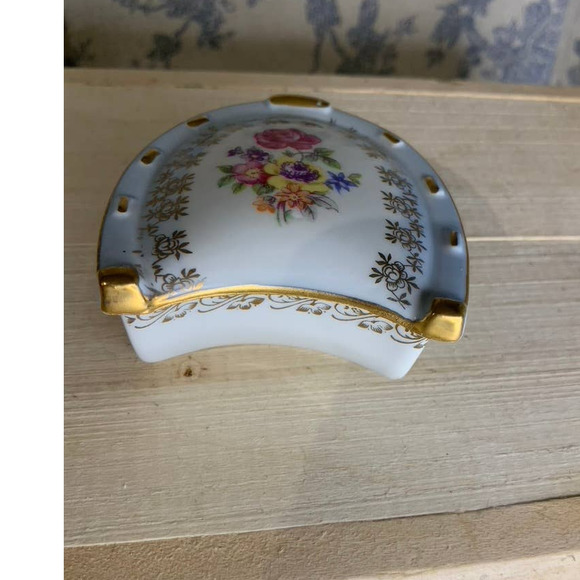 Vintage German Lucky Floral Horseshoe Lidded Trinket Dish Box - Picture 6 of 9